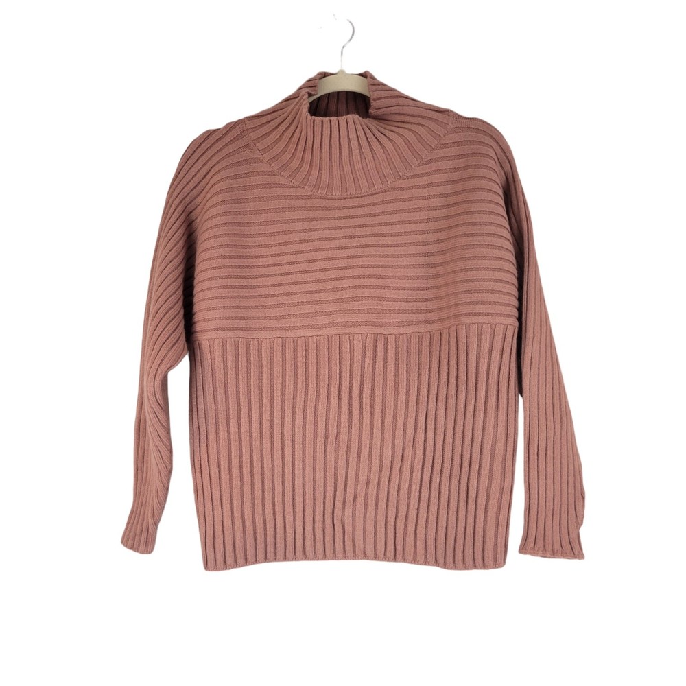Maglia Womens Blush Pink Turtleneck Crop Ribbed Knit Sweater Long Sleeve Large